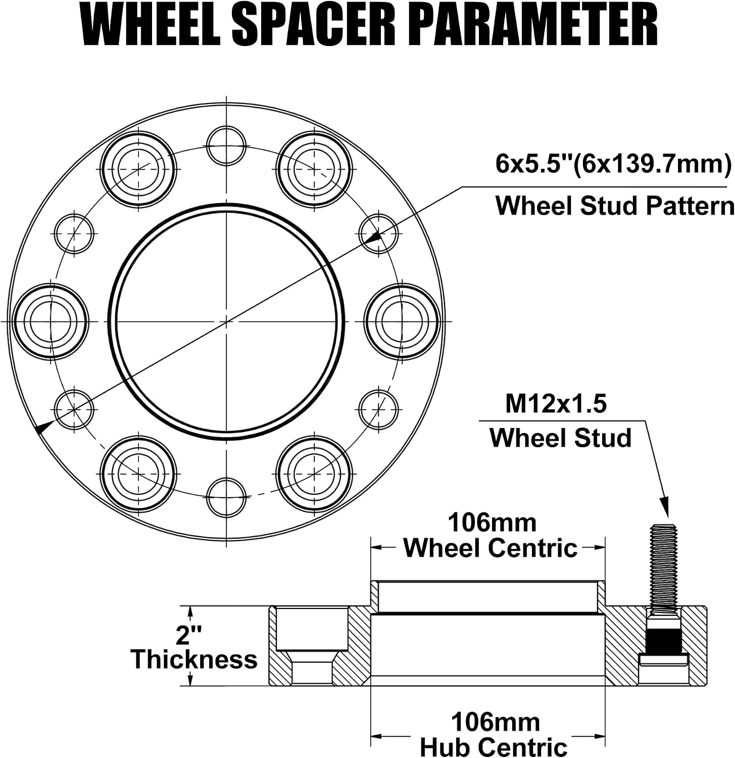 FLYCLE 6x5.5 Hubcentric Wheel Spacers 2 inch for 1995-2023 Tacoma 1989-2024 4Runner, 6x139.7mm Wheel Spacer with 12x1.5 Studs 106mm Bore for Tundra FJ Cruiser Fortuner Sequoia GX460 GX470