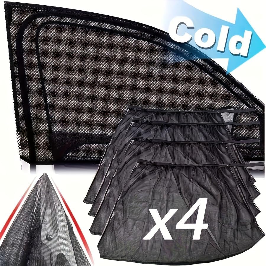 4 Car Window Shades and Mosquito Net Curtains - Foldable All Weather Black Privacy, UV Protection and Insect Screen for Cars, Trucks, Suvs Solely for Parking Use