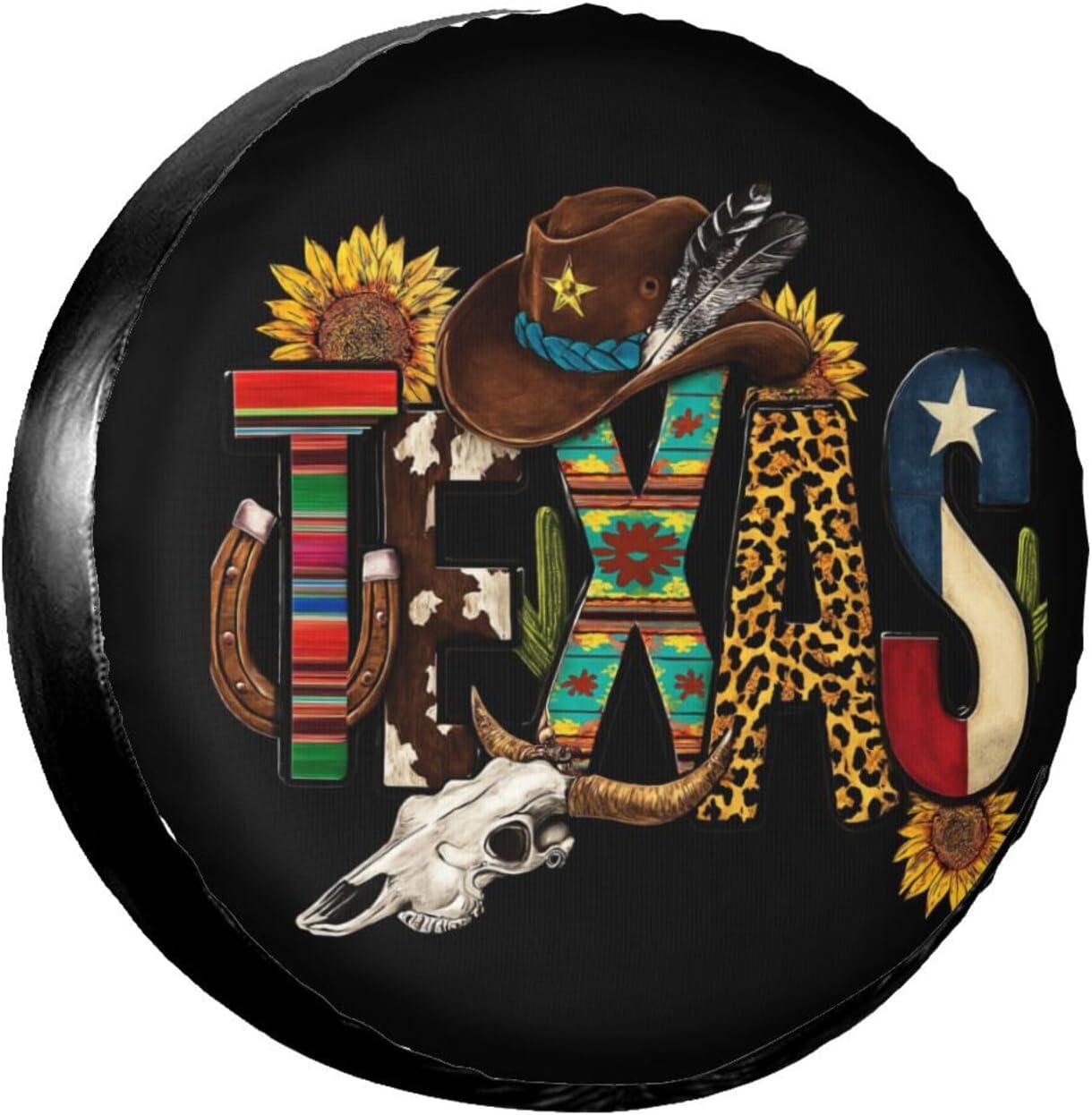 Texas Boho Spare Tire Cover Universal for Rv Suvs Trucks Camper Travel Trailers, Waterproof Polyester Wheel Protector Covers Outdoor,15 inch