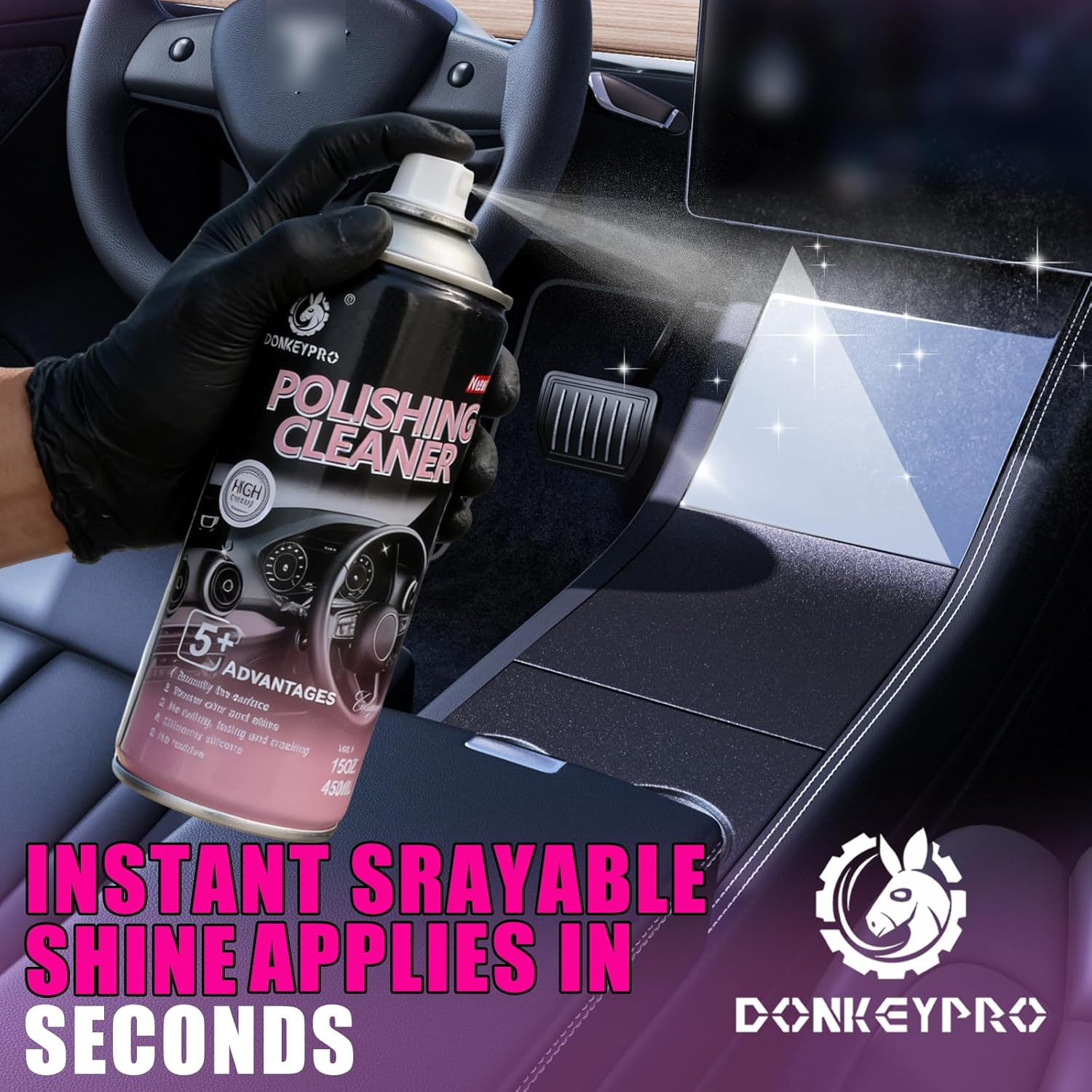 DONKEYPRO Car Interior Cleaner, Polishing Cleaner Detailer Spray for Vehicle Detailing, 450ml Aerosol 15 fl oz with Iron Can (1-Pack)