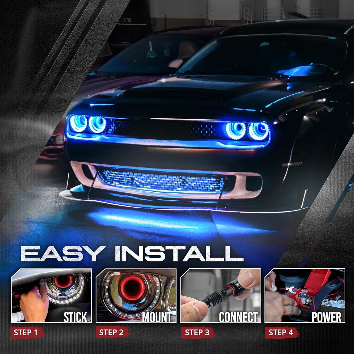 OPT7 Aura Halo Accent Lights for 2008-2023 Dodge Challenger with Remote Control, 12" Multi-Color LED Strip, Car Neon Lighting Kit