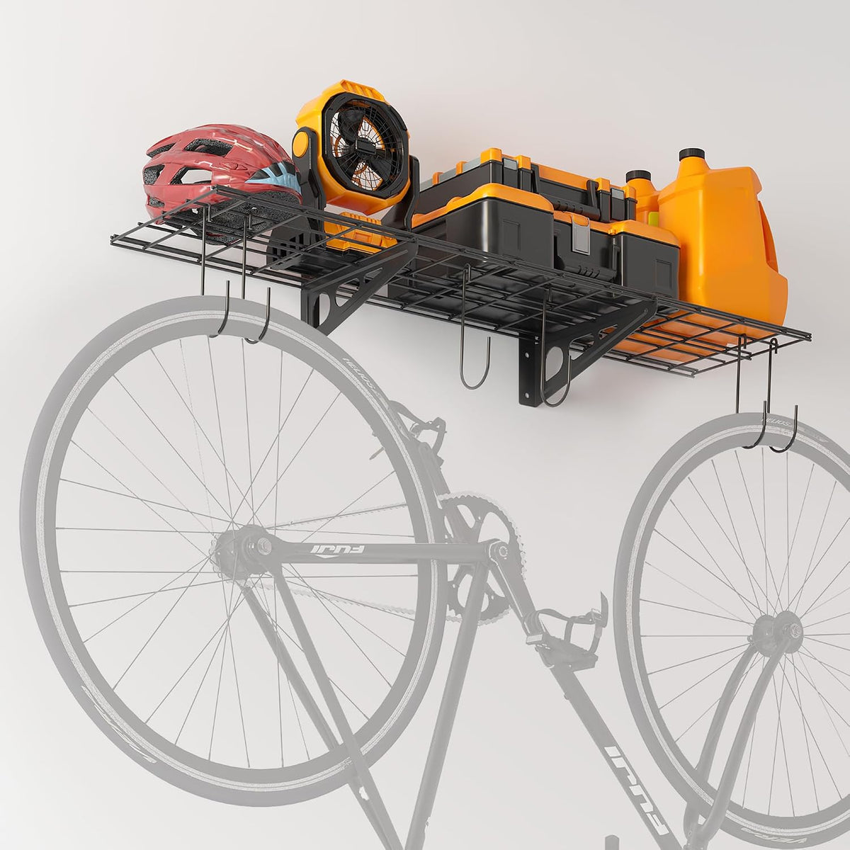 1x4 ft Garage Shelving with 6 Bike Hooks, Pantry Storage, 150 lbs Total Load