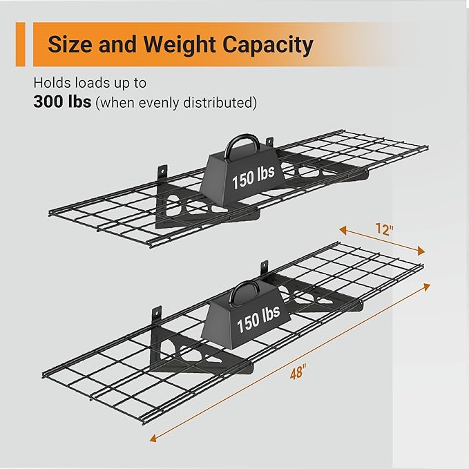 1x4 ft Garage Shelving, Pantry Storage, 300 lbs Total Load Capacity Wall - Image 2