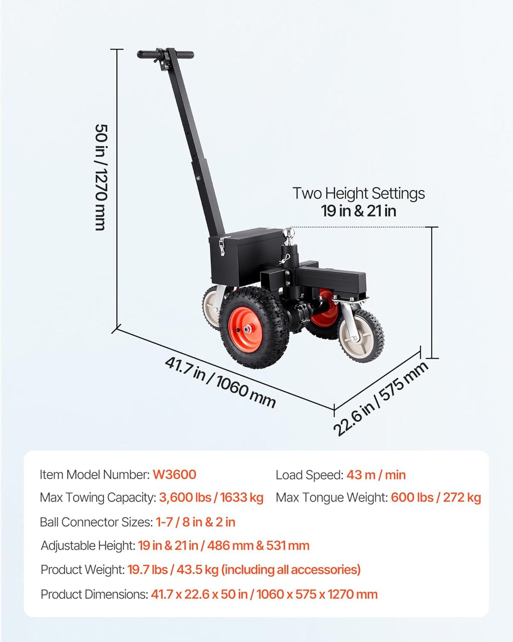 VEVOR Electric Trailer Dolly, 3600 lbs Max Trailer Weight 600 lbs Max Tongue Weight, DC 24V 800W Motorized Trailer Dolly with 2 & 1-7/8 Inch Hitch Balls for RV Campers, Cargo & Utility, Boat Trailers