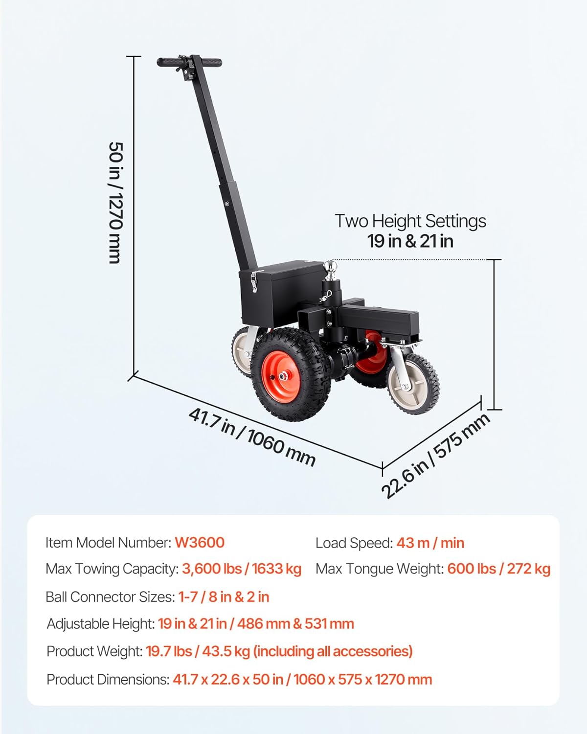 VEVOR Electric Trailer Dolly, 3600 lbs Max Trailer Weight 600 lbs Max Tongue Weight, DC 24V 800W Motorized Trailer Dolly with 2 & 1-7/8 Inch Hitch Balls for RV Campers, Cargo & Utility, Boat Trailers