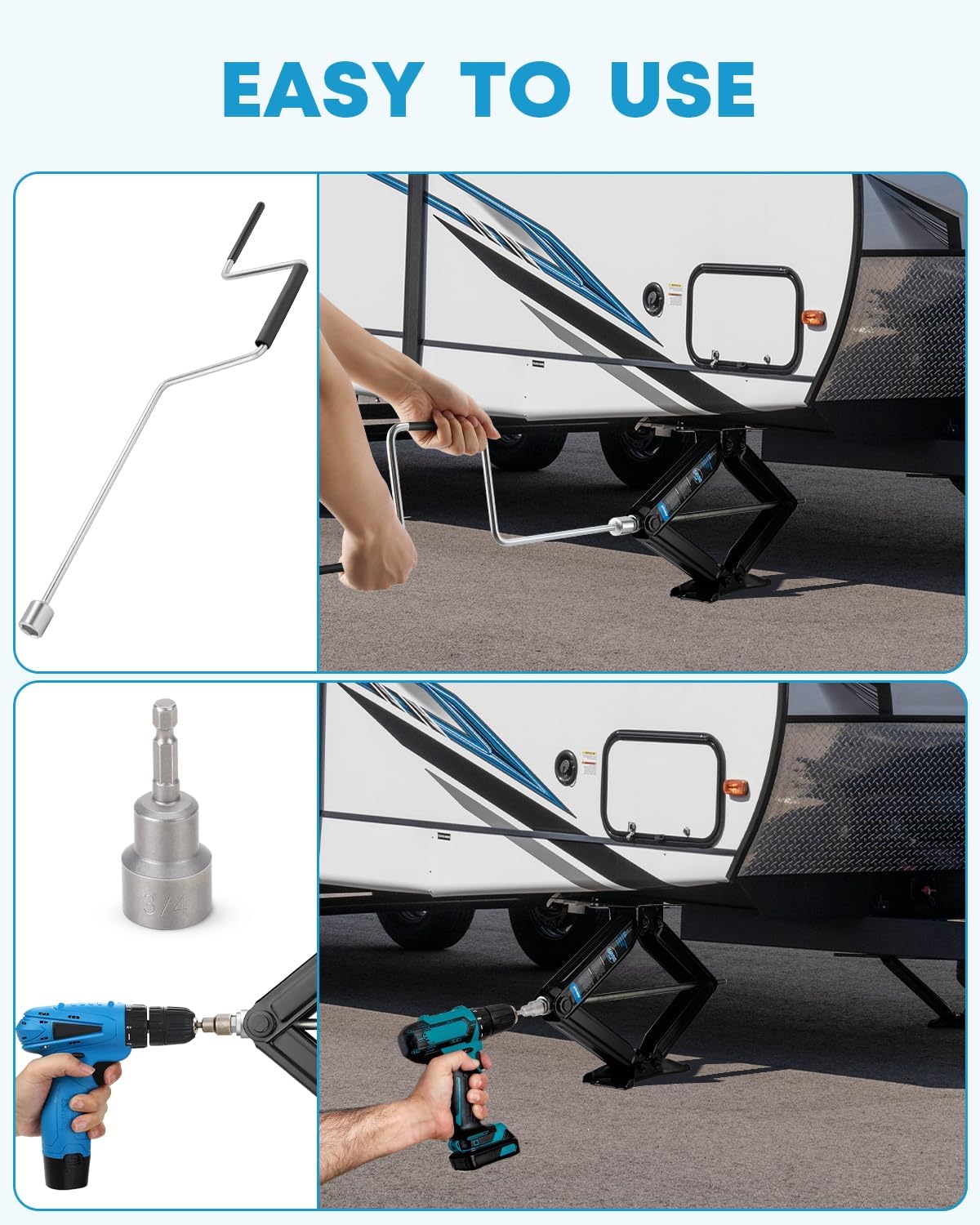 Kohree 6500lbs Heavy Duty RV Stabilizer Jacks 4 Pack, 24 Inch Leveling Scissor Jack for Travel Trailer Camper, with Crank Handle and Drill Bit