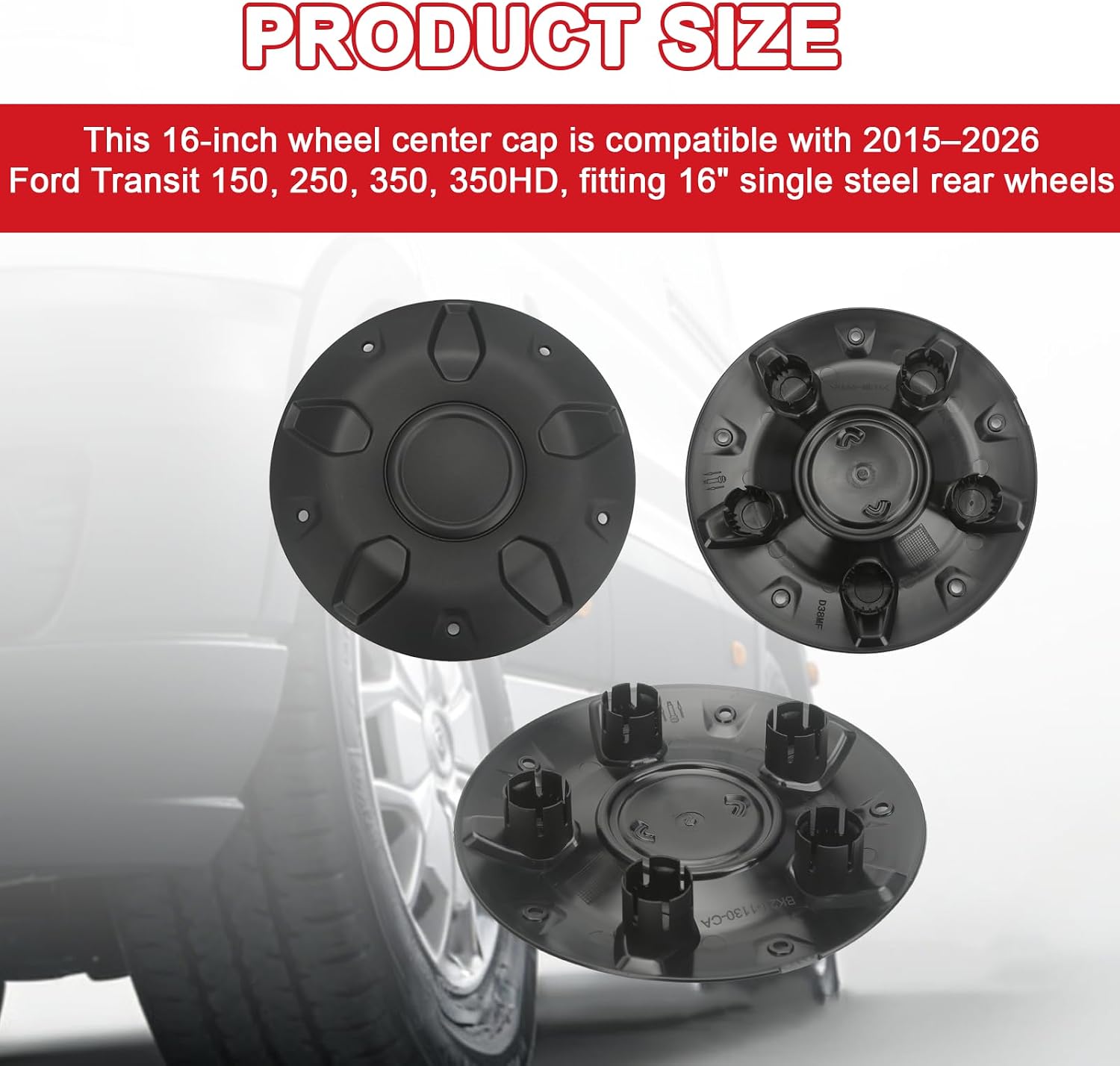 Steel Wheel Black Center Caps Kit 4pcs 16" Compatible with Ford Transit 150 250 350 350HD 2015-2026 Replace CK4Z-1130-C BK21-1130-CA