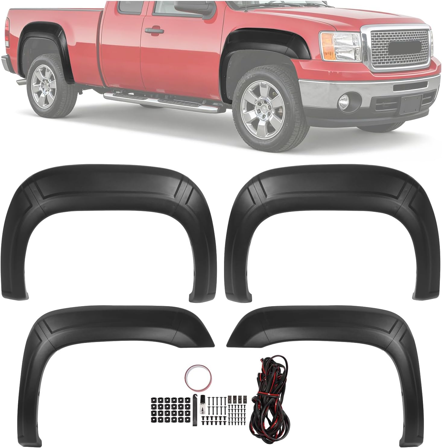 ALMULOO 10Pcs Fender Flares Compatible with 2007-2013 GMC Sierra 1500 w/5.8 Ft Bed (Short Bed) Only Wheel Arch Covers Plastic(PP) Textured Black 2X2Pcs Front and 2X3Pcs Rear Fender Flares