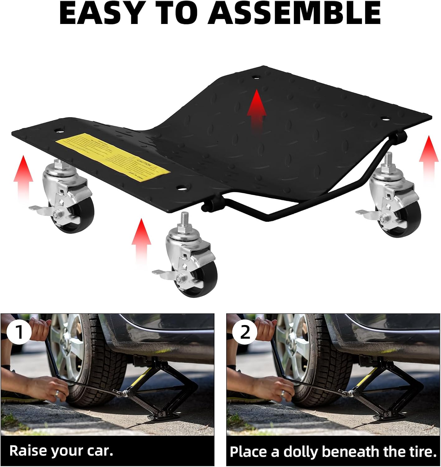 Wheel Dollies 4 Pack, 6000lbs Heavy Duty Car Skate Dollies with Brakes, Heavy-Duty Vehicle Dolly, Automotive Moving Mover Roller Skates for Garage, Auto, Truck, Trailer, Boats, Car Moving Cart