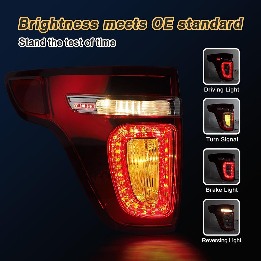 Tail Lights Compatible with 2011 2012 2013 2014 2015 Ford Explorer Rear Brake Lamp Assembly With Wire Harness and Bulbs Replace BB5Z13405C BB5Z13405D (2011-2015 Ford Explorer, Left Driver Side)