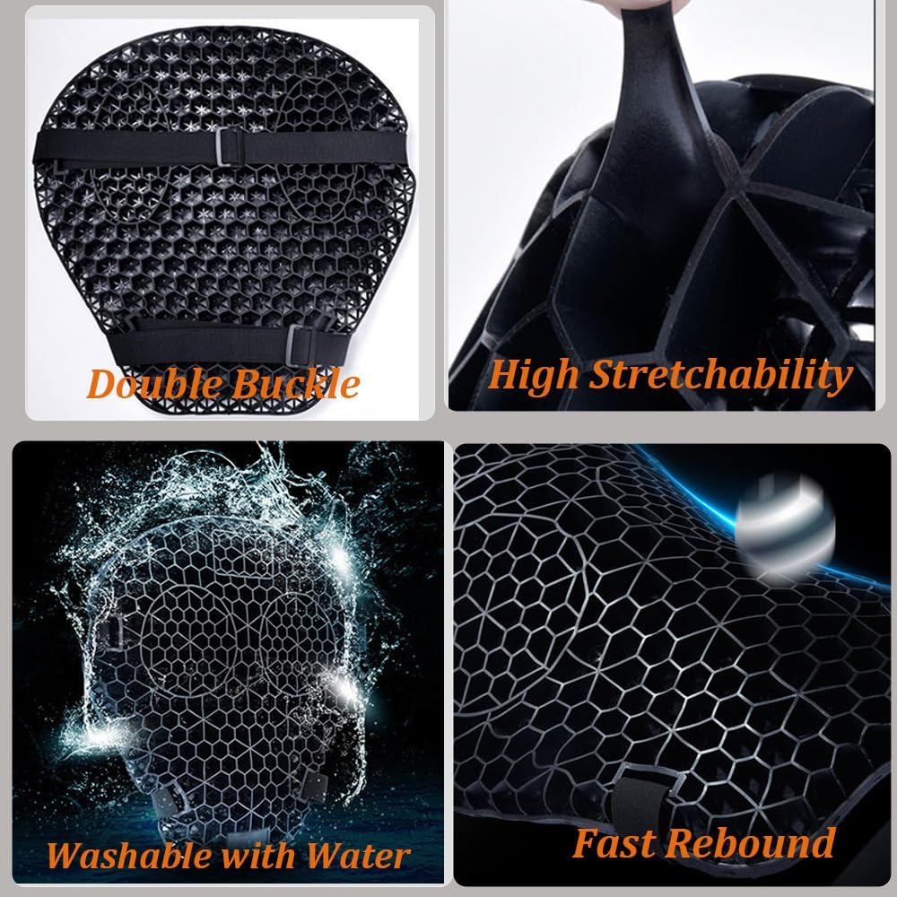 Motorcycle Seat Cushion for Kawasaki Versys X300 300 Versys X250 1000 Versys1000, Non-Slip Moto Gel Seat Pad, 3D Honeycomb Structure Shock Absorption and Breathable Seat Cover for Long Rides