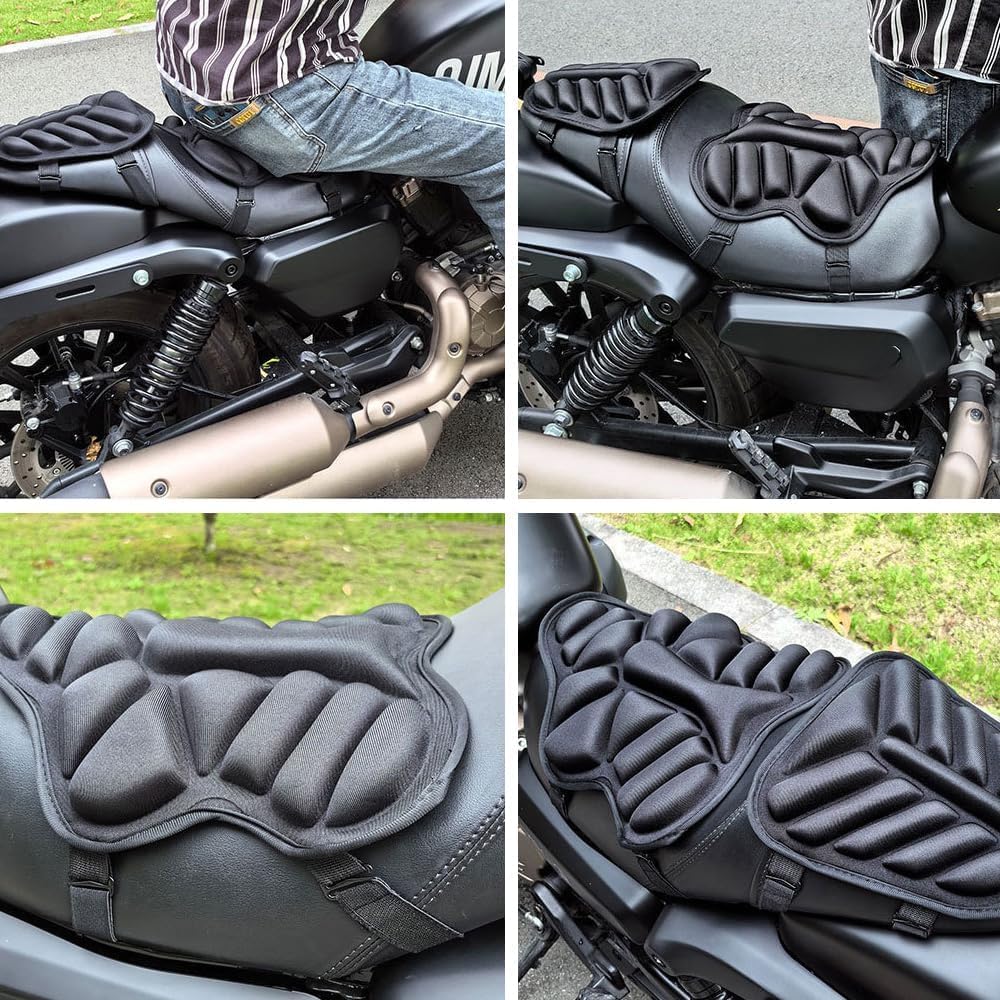 REVXON Motorcycle Seat Cushion for Kawasaki Vulcan 1600 Mean Streak/Vulcan 1700 Classic/Nomad/Vaquero/Voyager, Breathable 3D Air Mesh Motorcycle Seat Pad Shock Absorbing for Long Ride Comfort