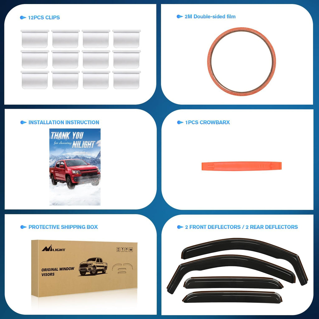 nilight in-channel window visors for silverado/sierra 1500 2007-2013, package contents