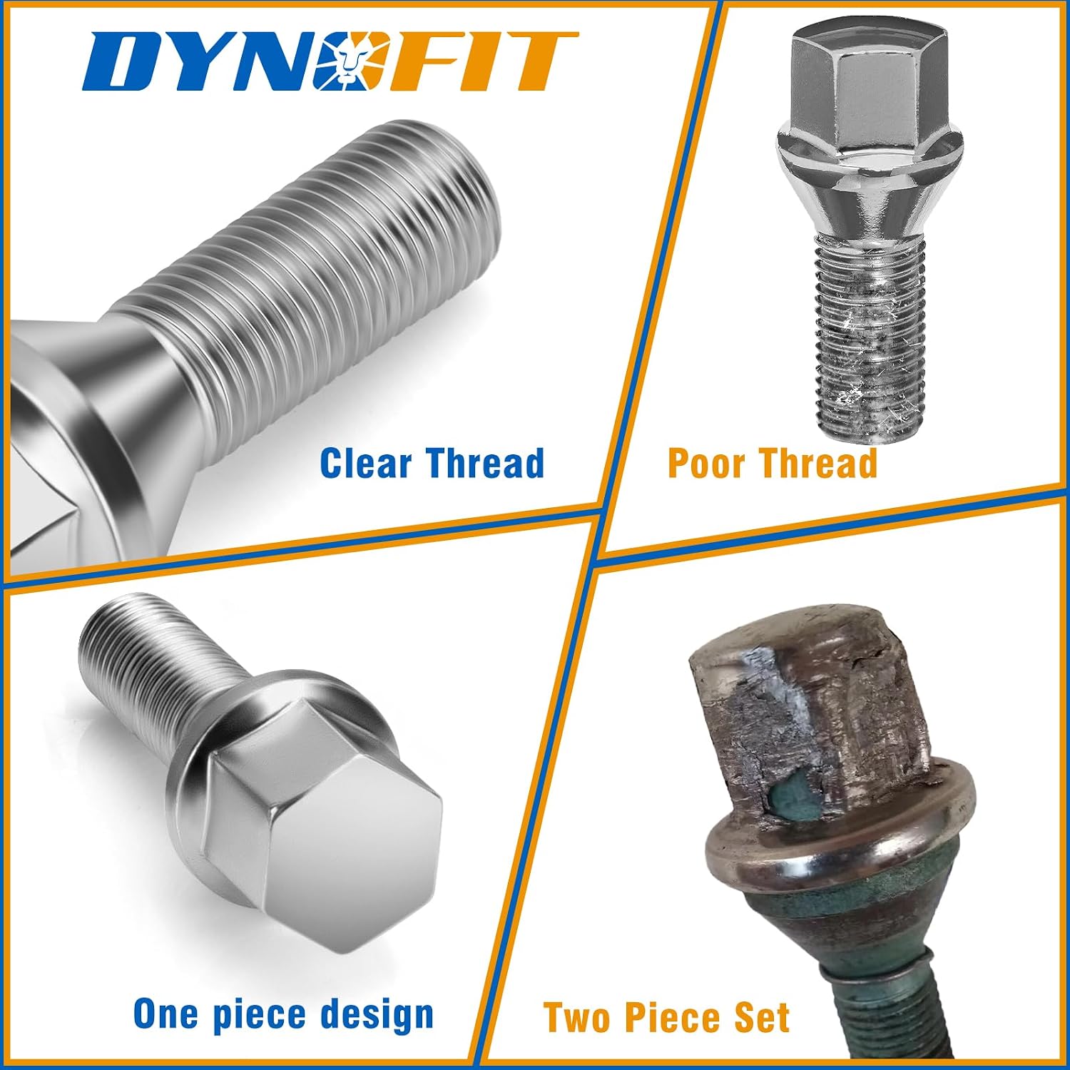 Dynofit M12x1.25 Lug Bolts Set Compatible with Je-ep Compass Cherokee Renegade, 20pcs 12mmx1.25 Lug Nuts Stud for Fiat 500 Dodge Dart Chrysler 200, 28mm Shank Wheel Bolts Replace OE#6511051AA 611-005