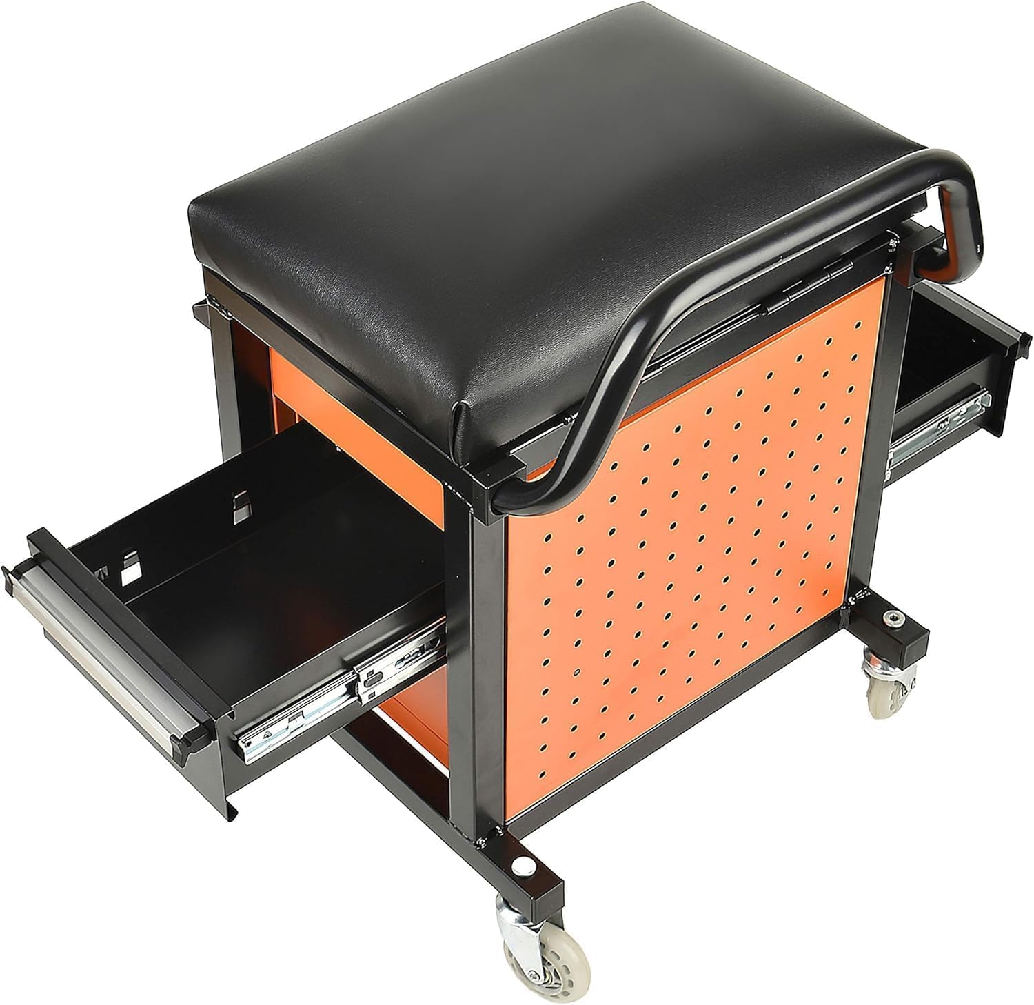 AAIN Rolling Tool Box with Mechanics Seat - Built-in Storage Drawers, 2.5-Inch Swivel Casters, Heavy-Duty 300 lb Capacity Mobile Workbench