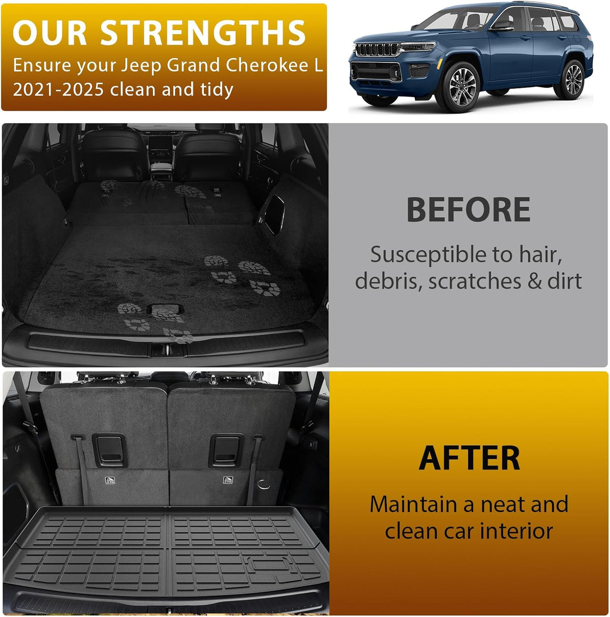 powerty floor mats cargo liner for jeep grand, front angle view