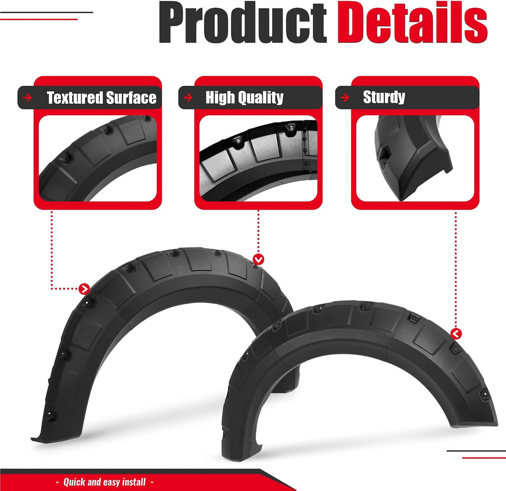 Fender Flares Compatible with 2009-2014 Ford F-150 | Styleside Bed 67.0"/78.8"/97.4", Excludes Platinum & Raptor Models, Pocket Rivet Style, Textured Black, 4PCS