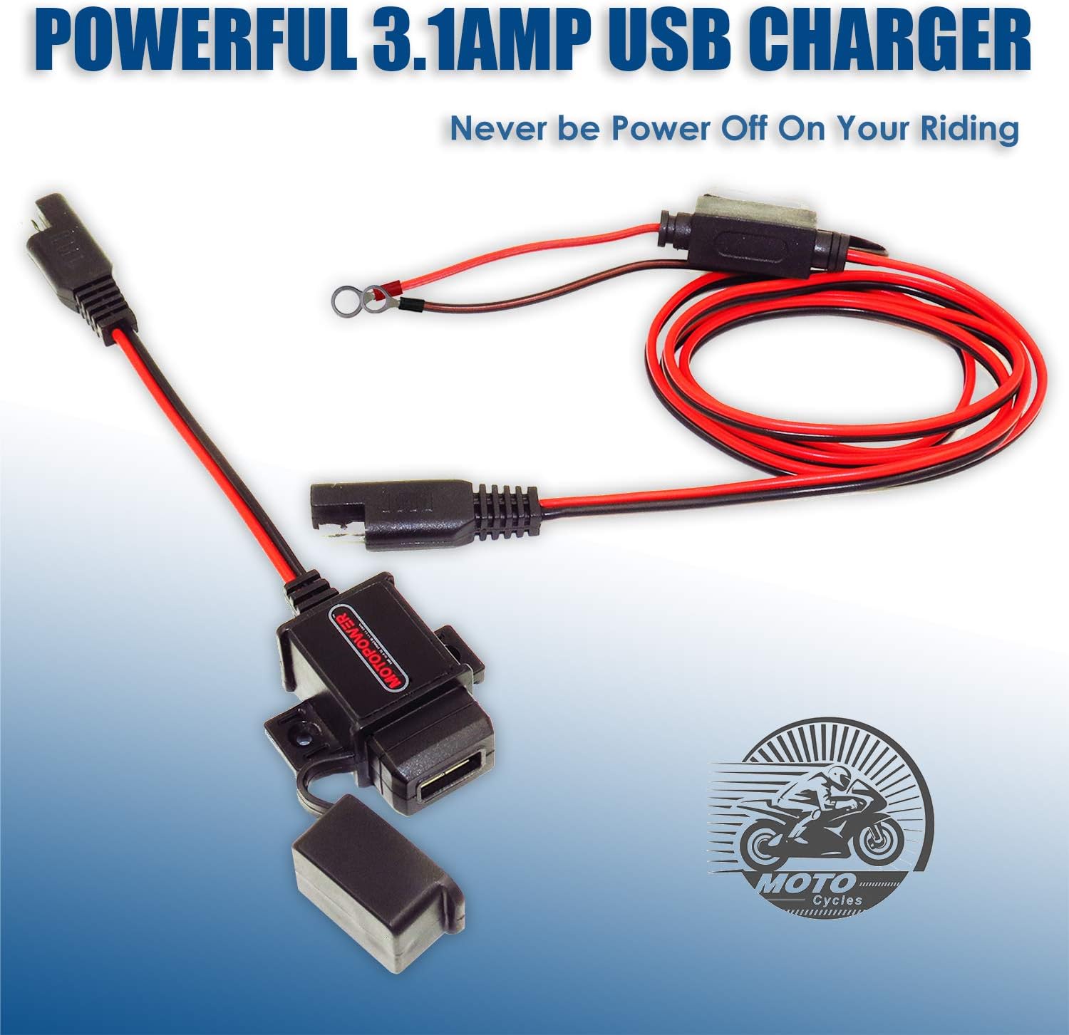 MOTOPOWER MP0609A 3.1Amp Motorcycle USB Port Kit SAE to USB Adapter On Motorcycle