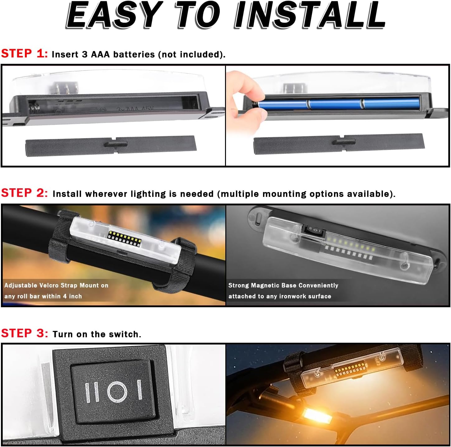 UTV Roll Bar Light for Honda Talon 1000 2022-2025, Waterproof Interior Dome Light for Roll Cage, Magnetic & Strap Mount LED Light Bar for Off Road Side by Side