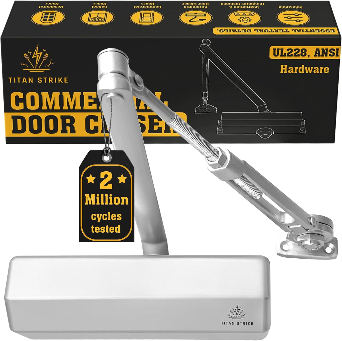 ts8000 commercial door closer, hold-open arm (silver), main product view