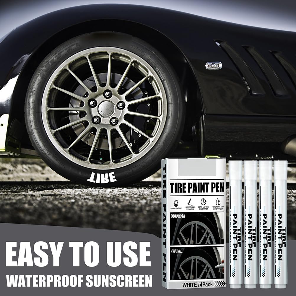 4 Pack White Marker Pen Car Tire Paint Marker Pen for Rubber Tyre Tread Fast Drying Tire Graffiti Tracing