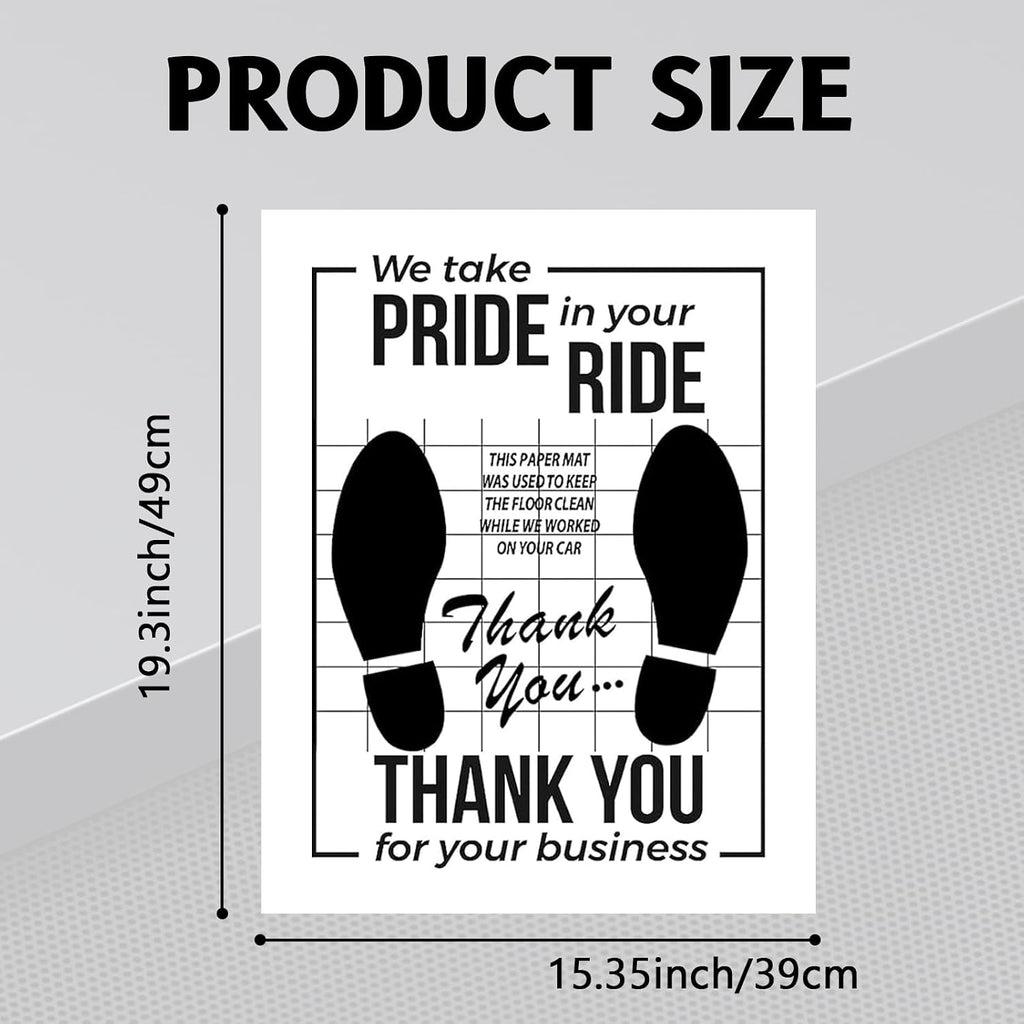 50 PCS Car Paper Floor Mats, Disposable Auto Carpet Protector with Footprint Words, 16 x 20 Inch Universal Temporary Vehicle Floor Pads for Automotive Detailing Wash & Protection (White)
