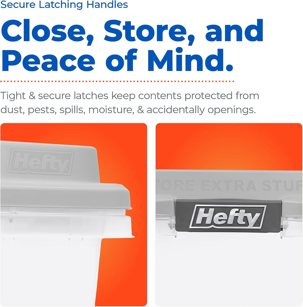 Hefty 18 Qt Hi-Rise Storage Bin with Lid, Stackable Plastic Storage Container...