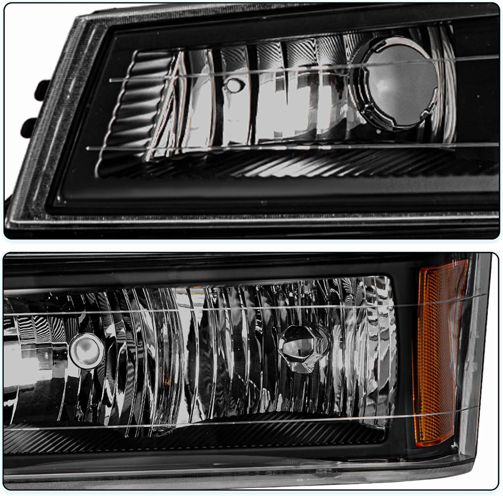 TUSDAR 4pcs Headlight Assembly Set Replacement for 2004-2012 Chevy Colorado/GMC Canyon, 2006-2008 Isuzu I-Series w/Bumper Lights Black & Smoke
