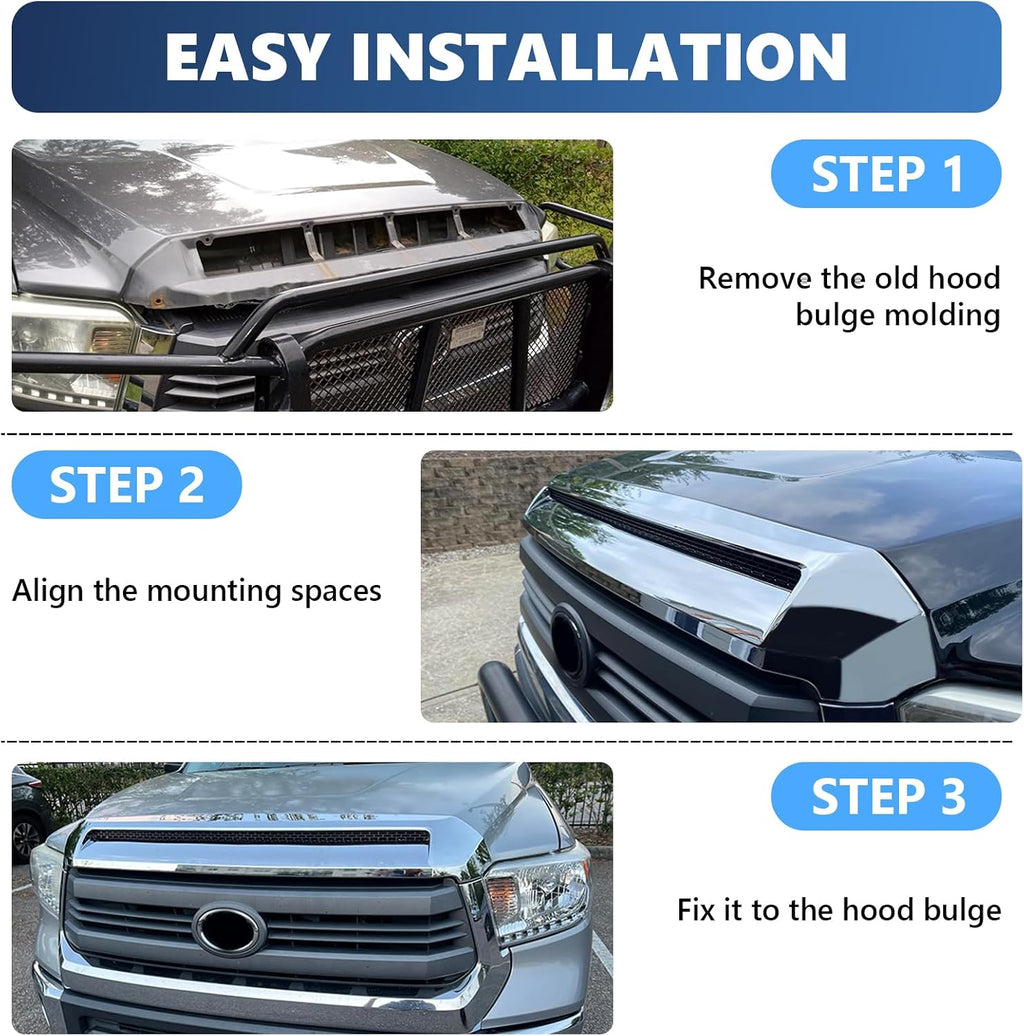 Front Upper Hood Bulge Molding Grille Trim Compatible with 2014-2021 Toyota Tundra Hood Scoop Grill Trim Hood Molding Replacement for 76180-0C030 (Chrome)