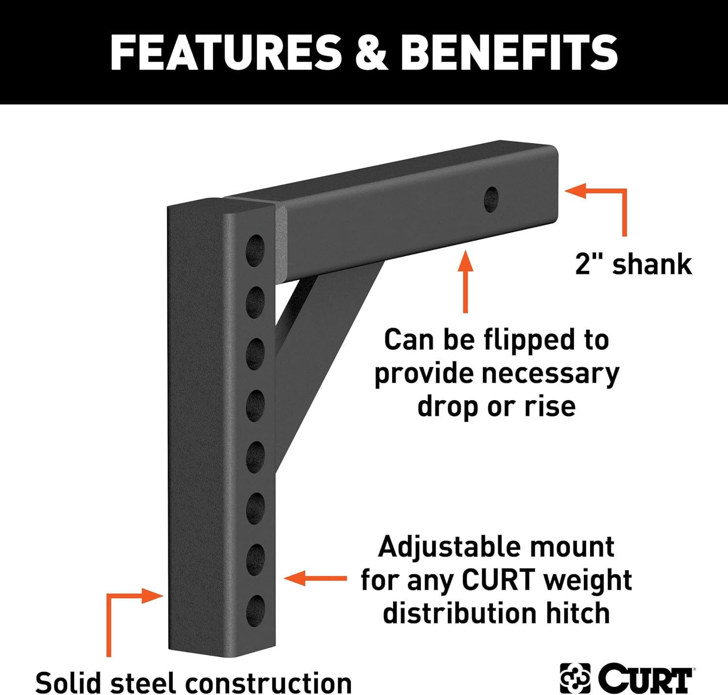 Curt Manufacturing 17120 Adj Hitch Bar 12 in X 5 625 in W/8 875 in Rise
