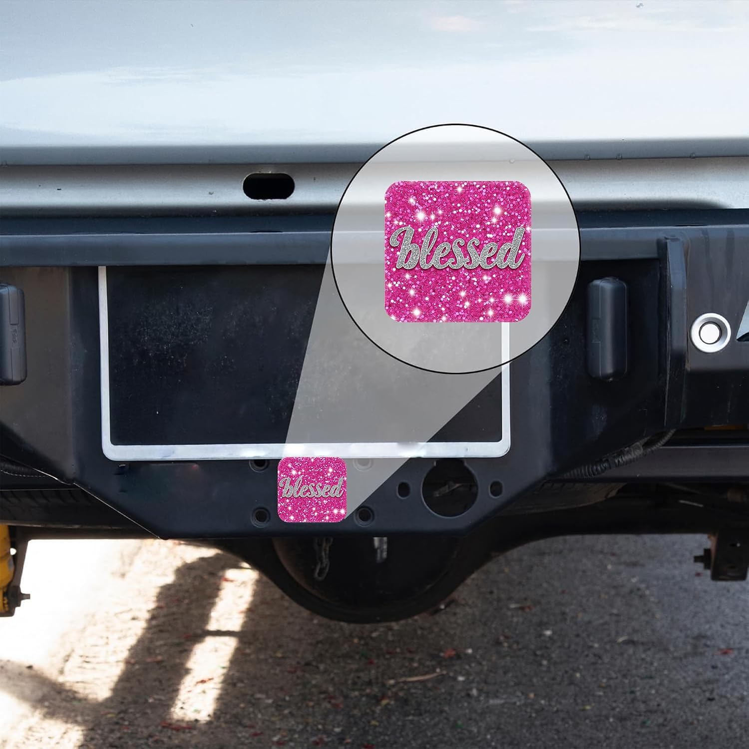 Hitch Receiver Cover 2" Pink Glittery Blessed Trailer Hitch Cover Tube Cap Rubber Universal 2 Inch Receiver Plug for Pickups Trucks Cars Suvs