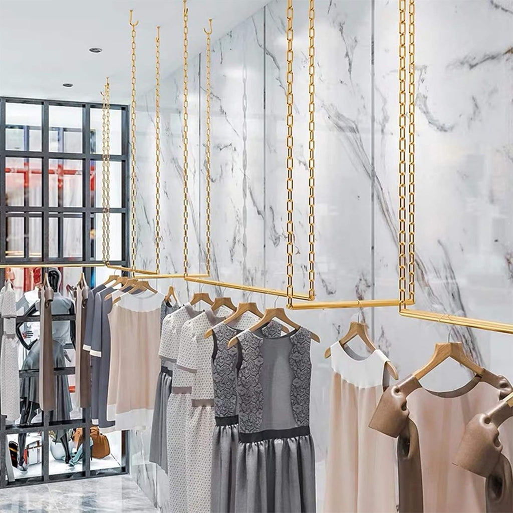 creative chain adjustable height ceiling hanging clothing racks,retail, view 9
