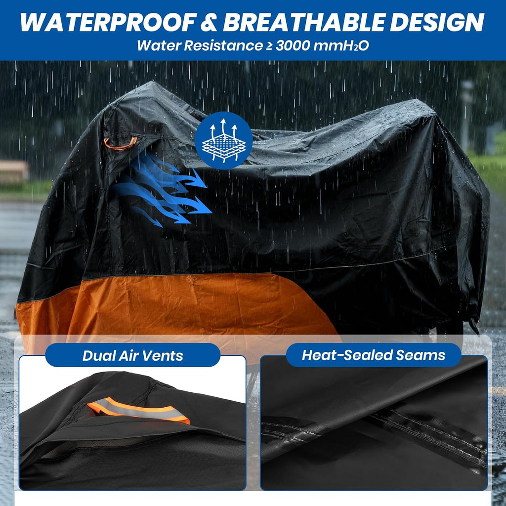 Favoto Motorcycle Cover for Harley Davidson Heavy Duty 420D Oxford | Touring Motorcycle Cover Waterproof Outdoor for Street Glide, Road Glide, Road King, Ultra Limited, CVO Fits up to 110"