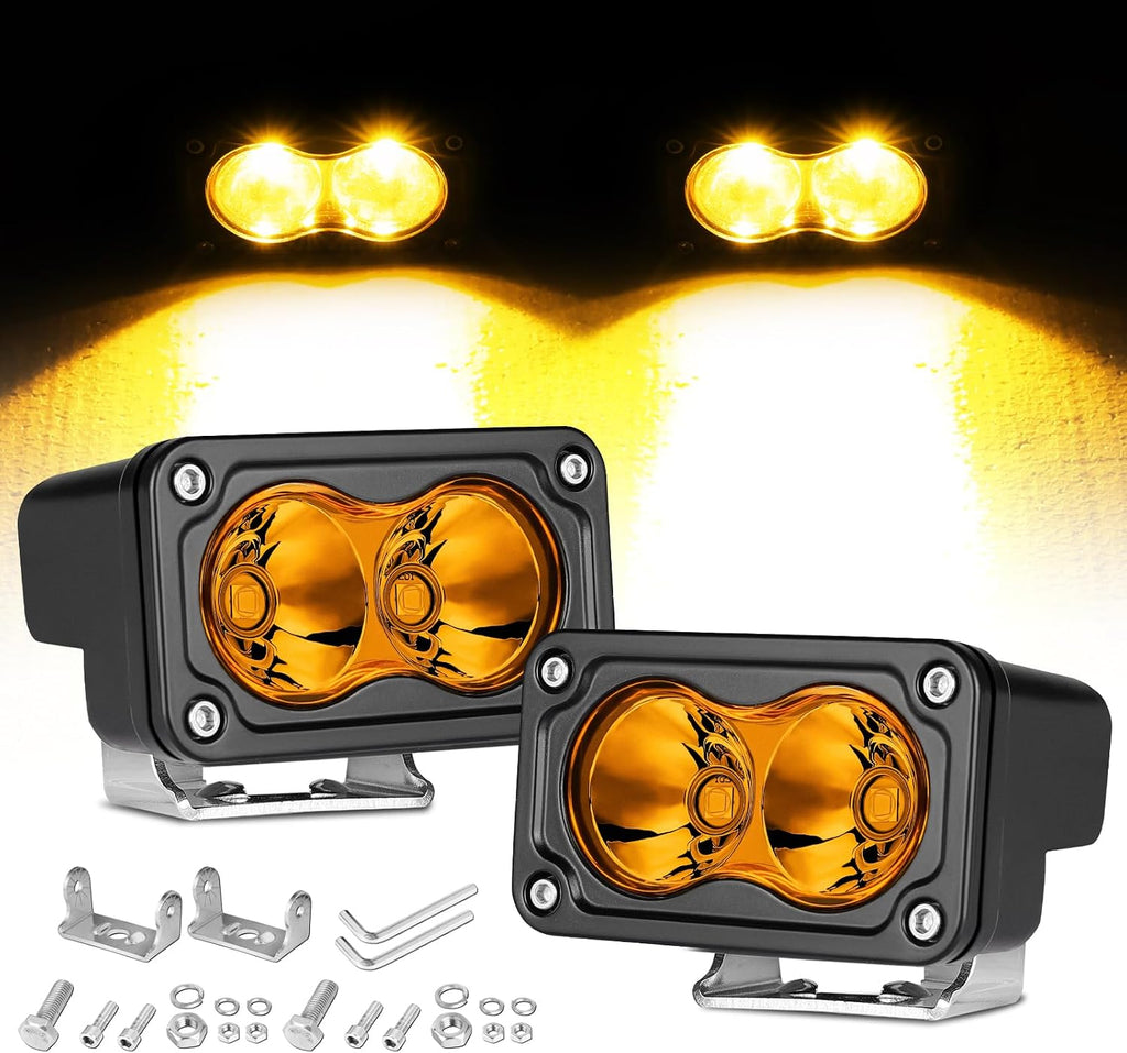Amber LED Pods, 3 Inch 40W Driving Light Spot Offroad Ditch Lights Chase Light Small LED Pods Lights Fog Lights for Truck UTV SUV ATV Motorcycle Dirt Bike Boat-2 Packs