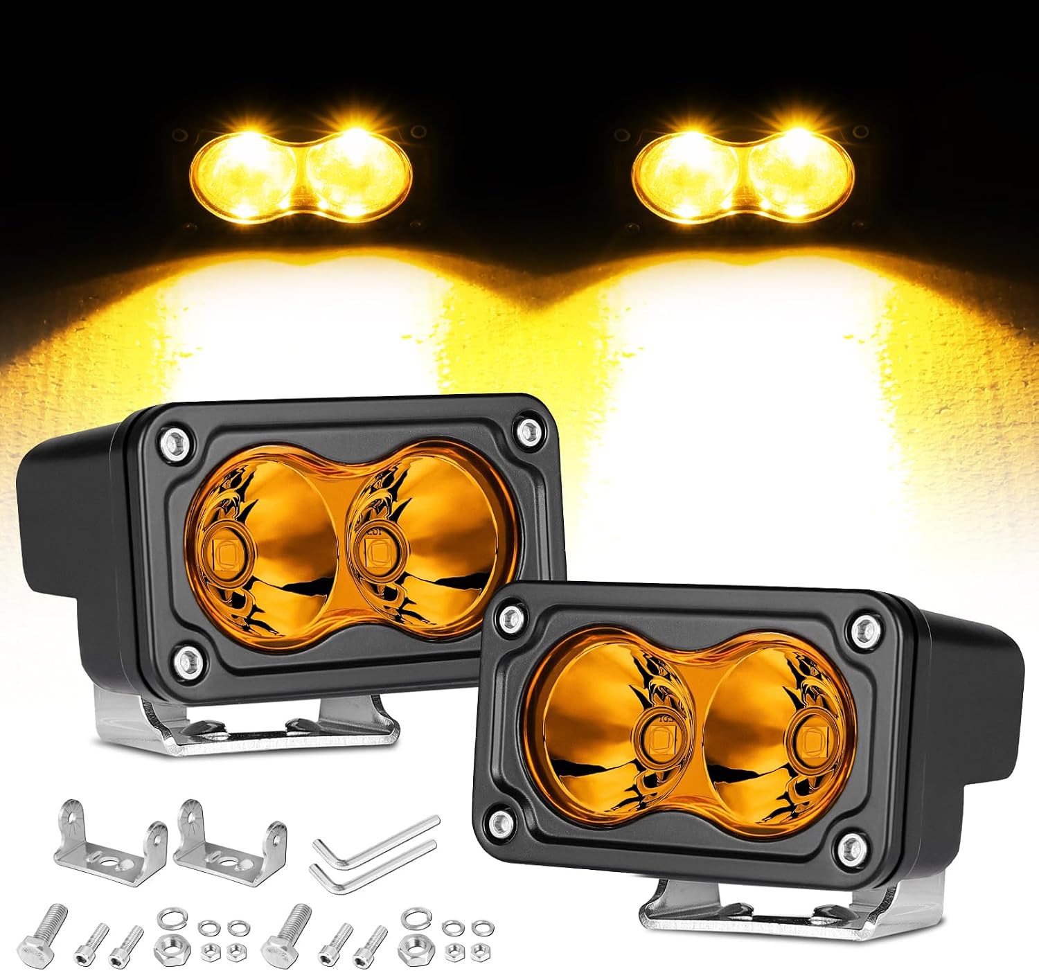 Amber LED Pods, 3 Inch 40W Driving Light Spot Offroad Ditch Lights Chase Light Small LED Pods Lights Fog Lights for Truck UTV SUV ATV Motorcycle Dirt Bike Boat-2 Packs
