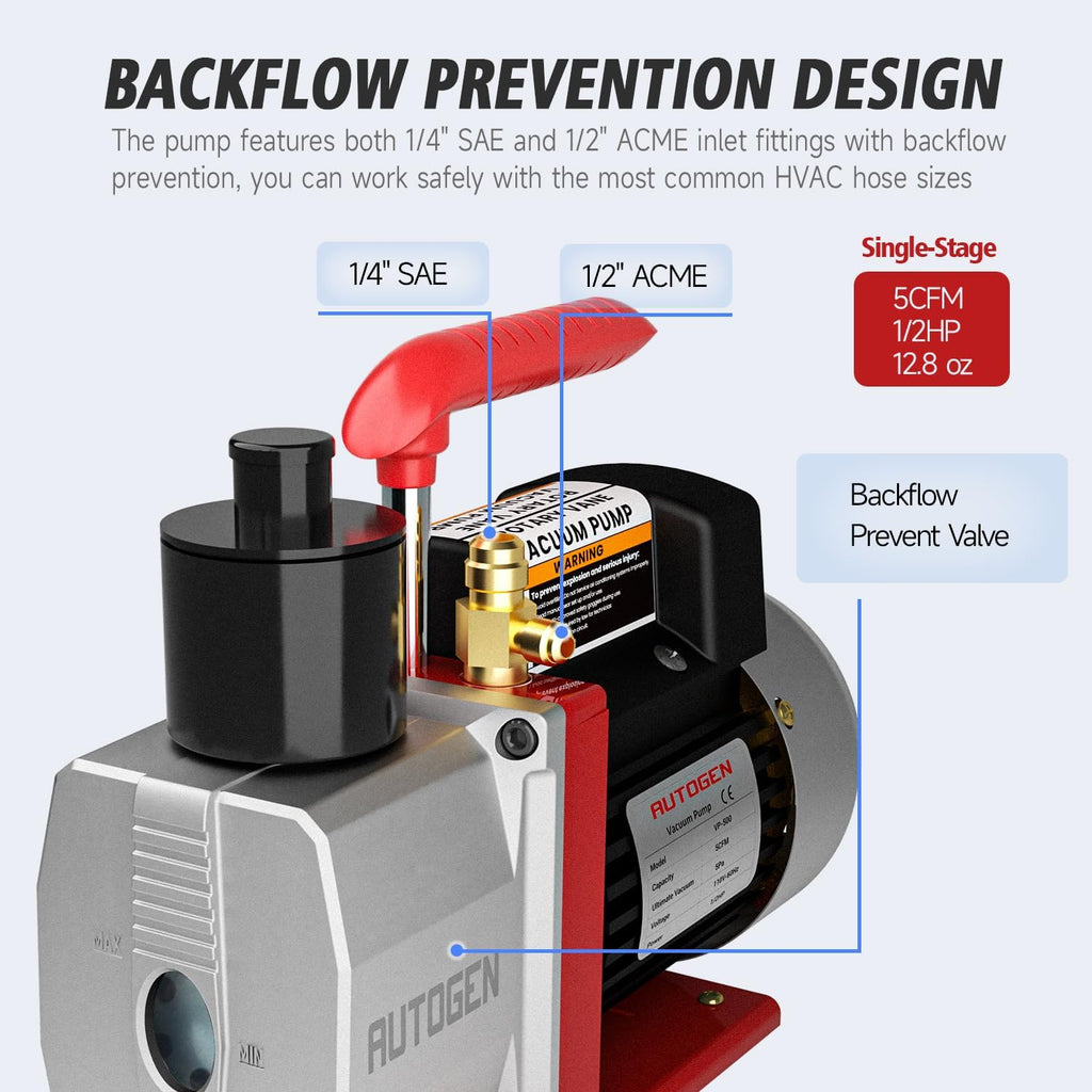 5cfm vacuum pump, 1/2hp 38 micron 110v hvac, close-up detail