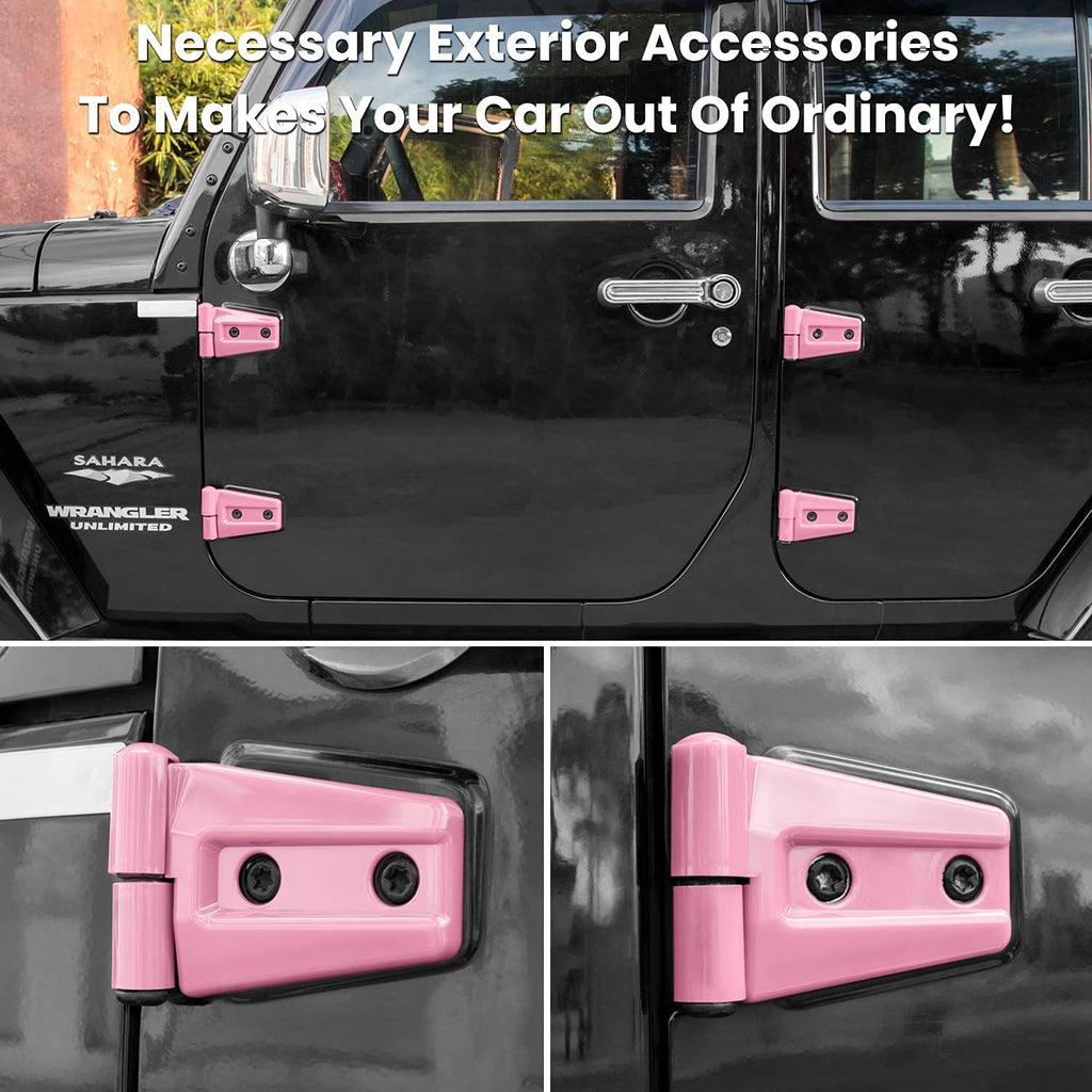 E-cowlboy Door Hinge Cover Trim Exterior Accessories for Jeep Wrangler JK JKU Sport Rubicon Sahara X Unlimited 2-Door & 4-Door 2007-2018 (Pink 8PCS)
