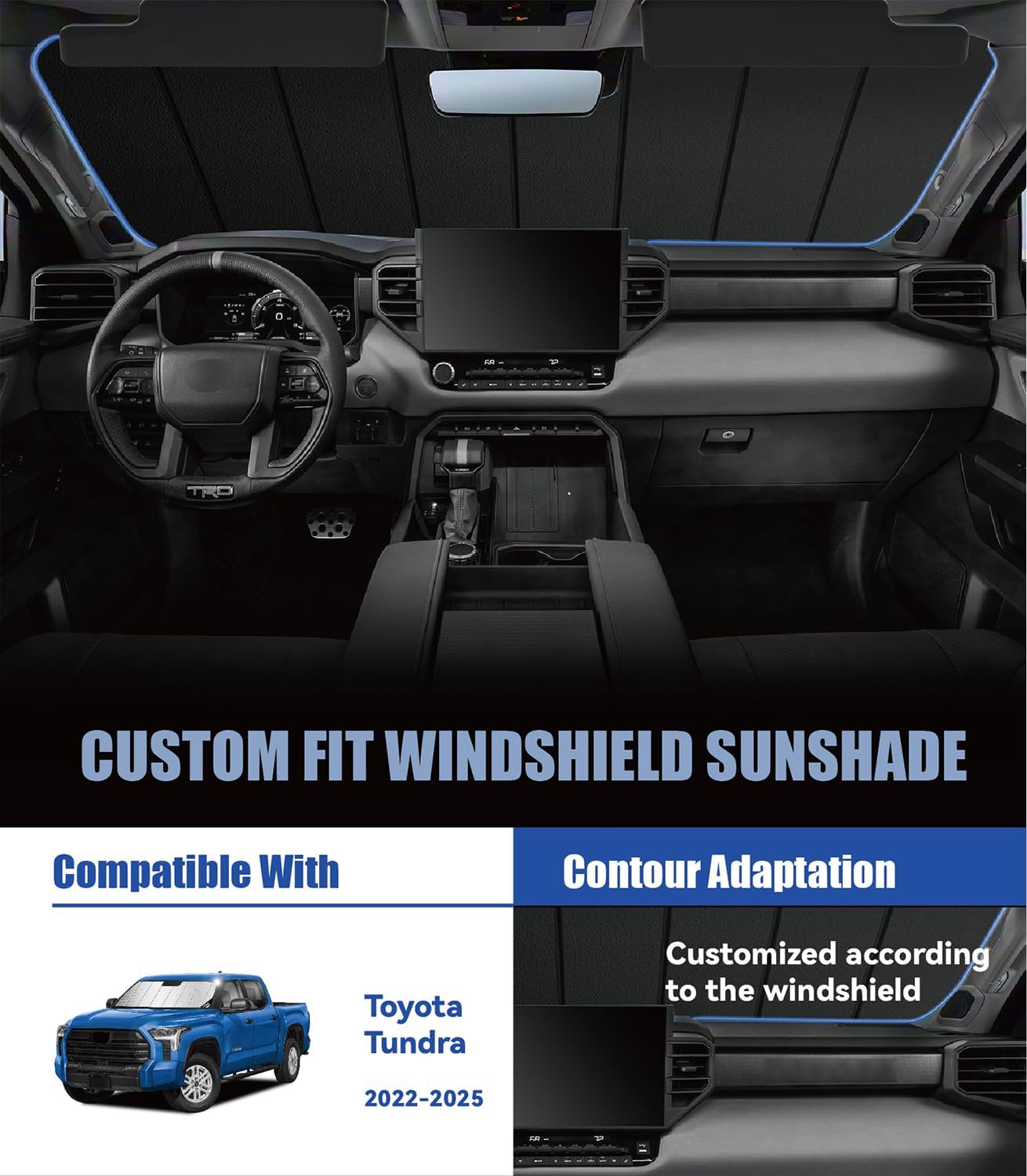 Windshield Sun Shade for Toyota Tundra 2022-2026, Custom-fit Windshield Cover, Keep Vehicle Cool, Protect Dashboard, Foldable Car Window Shades – Toyota Tundra Accessories
