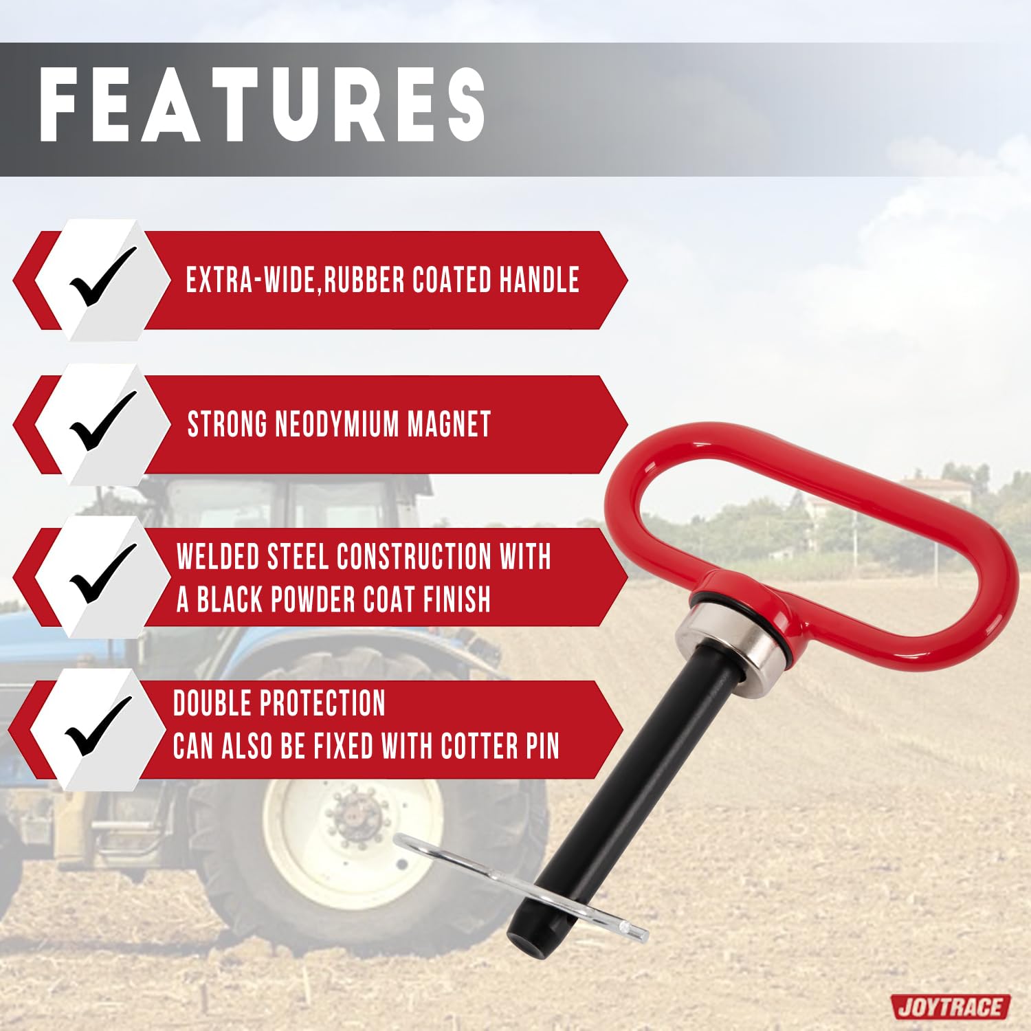 Magnetic Hitch Pin - Heavy Duty Ultra Strong Neodymium Magnet Trailer Gate Pin for Easy One-Handed Hook On & Off, for Lawn Mower Trailer Hitch Pin and Tow Behind Attachments（Red）