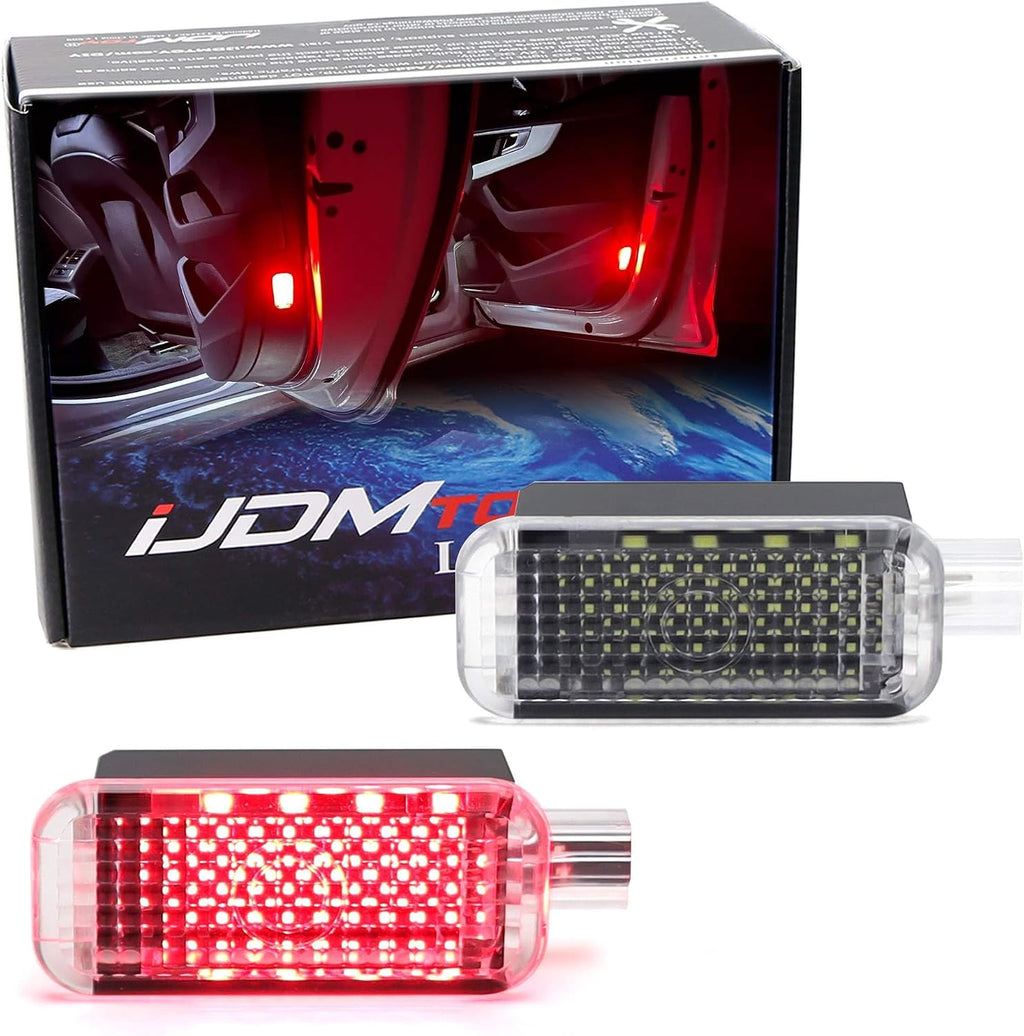 iJDMTOY Clear Lens Brilliant Red LED Footwell, Door Sill, Side/Under Door Lights, Compartment Glove Box or Trunk Cargo Lights, Compatible With Audi A1 A3 A4 A5 A6 A7 A8 Q3 Q4 Q5 Q7 Q8