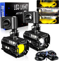 LED Motorcycle Auxiliary Lights Driving Fog Lights Universal Spotlights White/Amber High/Low Beam with 7 Modes, Compatible with Motorcycle SUV ATVs UTVs, 2PCS
