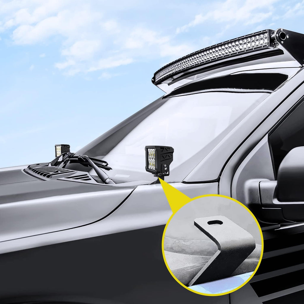 Nilight Ditch Light Bracket Hood Mount Brackets for Front A-Pillar Auxiliary Offroad LED Pod Lights Work Lighting on F150 Raptor 2017-2023 F-150 2015-2023