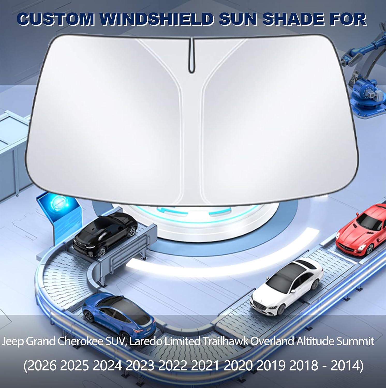 Car Window Sun Shade Front Windshield Custom Fit Compatible with Jeep Grand Cherokee & L SUV 2026 2025 2024 2023-2014, Laredo Limited Trailhawk Overland Altitude Summit Sunshade Cover Window Sun Visor