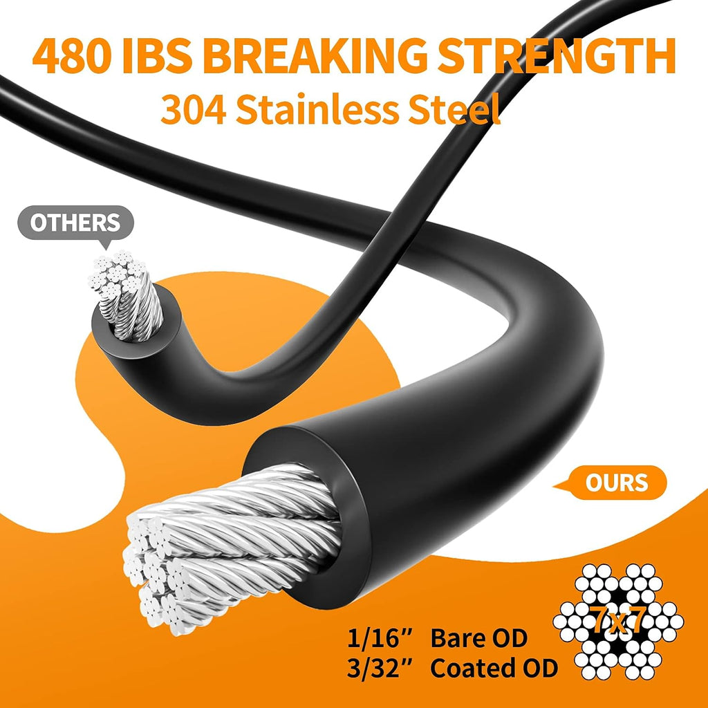 string light hanging kit,164 ft nylon coated stainless, close-up detail