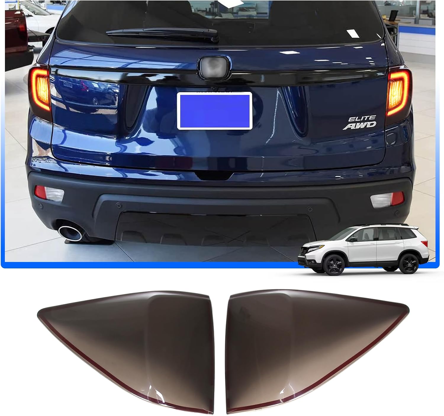 Rear Tail Light Cover Compatible with Honda Passport 2019-2023 Accessories, Blackout Rear Brake Light Guard Bezels, Reverse Tail Lamp Shell Shade Cap, Smoked Taillight Lens Cover Trim, ABS