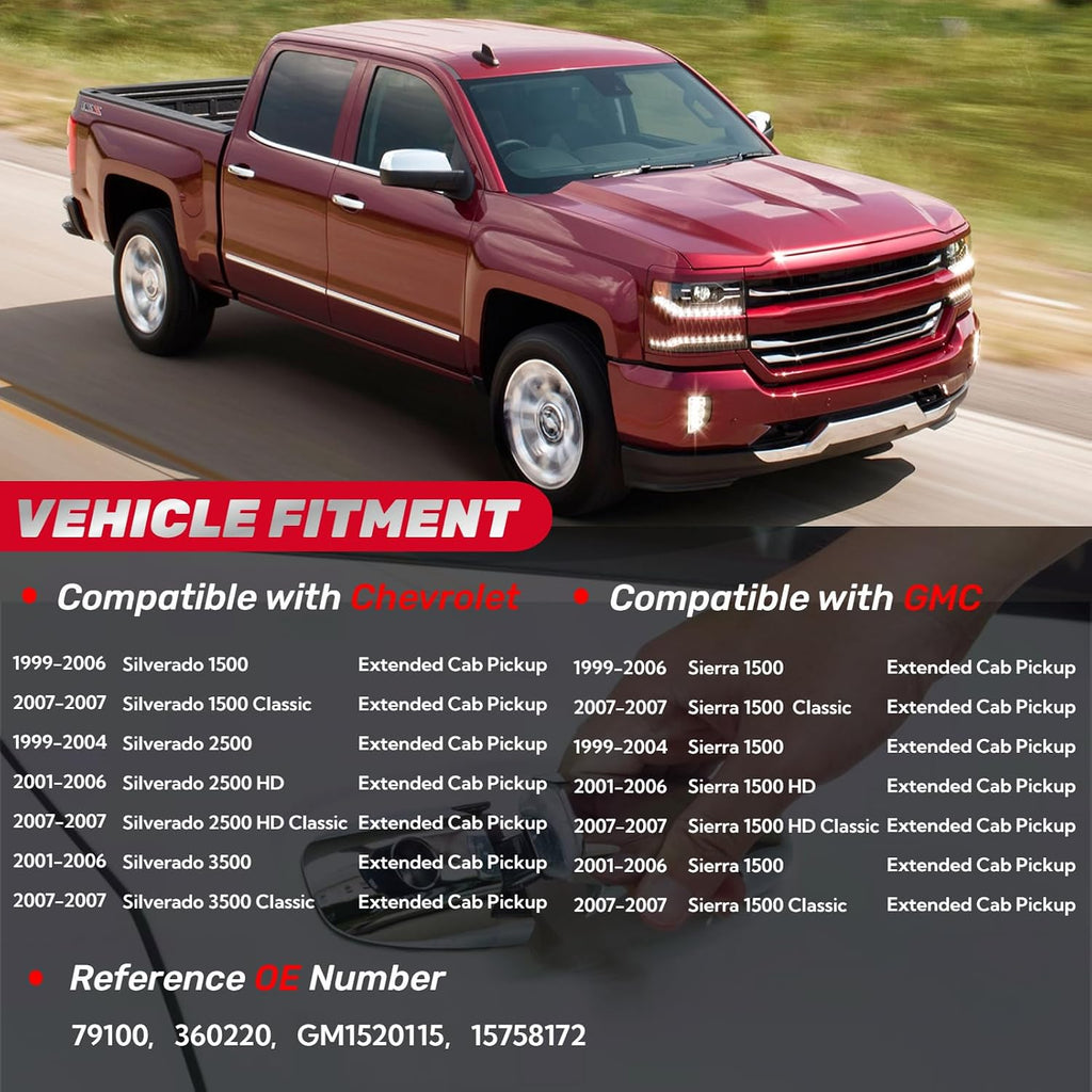 Extended Cab Exterior Door Handle Rear Left Driver Side for 1999 2000 2001 2002 2003 2004 2005 2006 2007 Chevy Silverado GMC Sierra 1500 2500 3500, Replace GM1520115, 15758172