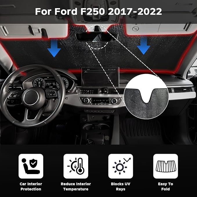 Windshield Sun Shade for 2017-2022 Ford F250 F350 F450 F550 Super Duty - Image 2