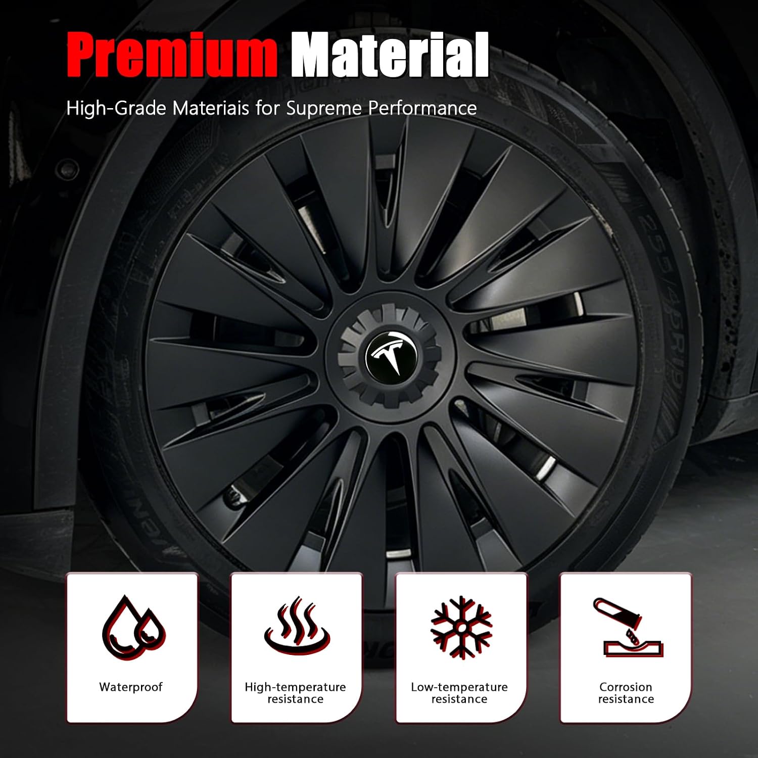 4 PCS Wheel Center Hub Cap Sticker for Model 3 / Model Y, Wheel Rim Cover 2.2” Center Cap Sticker Compatible for Tesla Hubcaps with Logo Emblem, Waterproof Adhesive Backing, Black & White