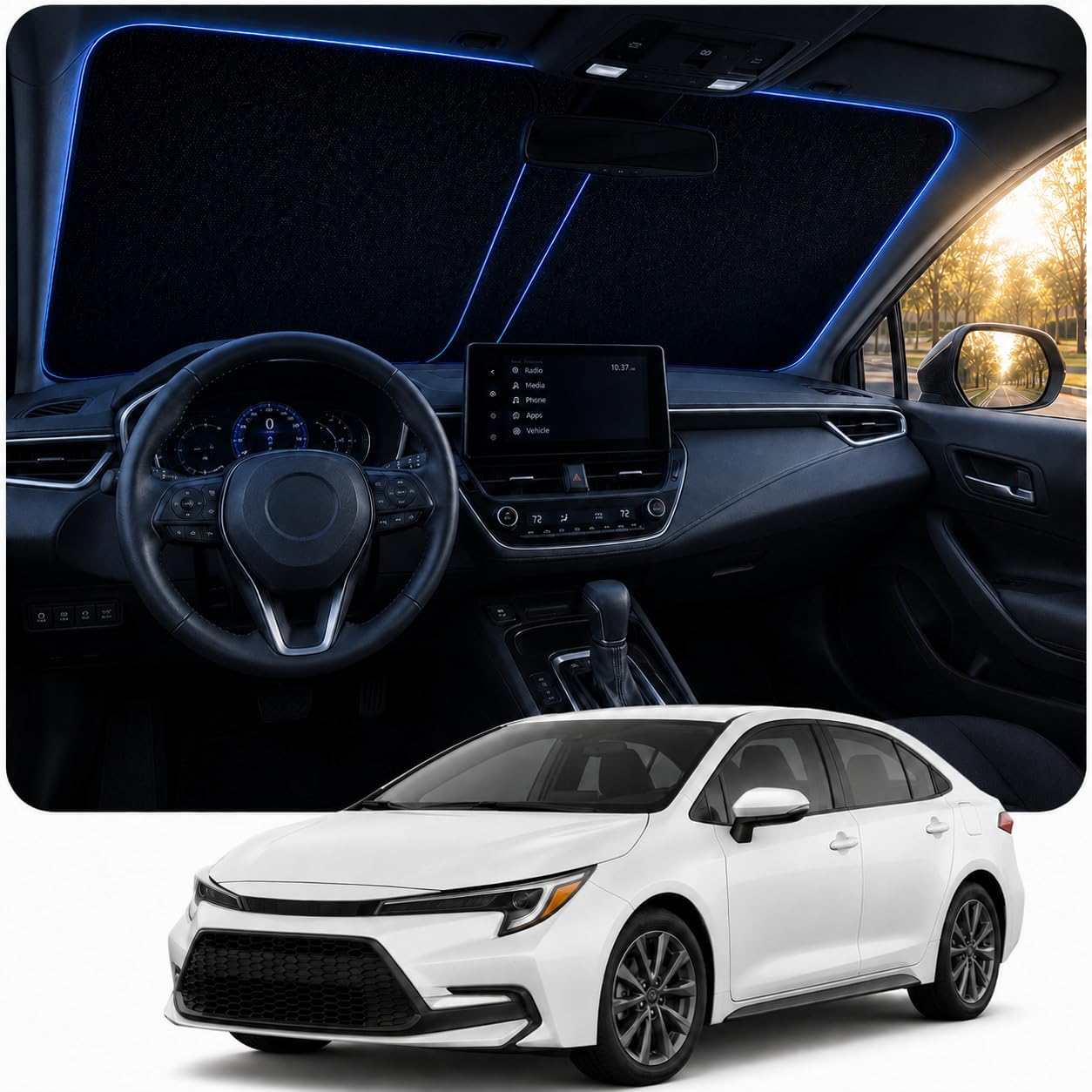 [2026 Upgraded] DooGooCoo Windshield Sun Shade for Toyota Corolla 2020-2025 2026 [Cooling Ice-Crystal, 100% Sun Block ] Sunshade for Car Windshield for Toyota Corolla Sun Shade, Custom Fit Corolla.