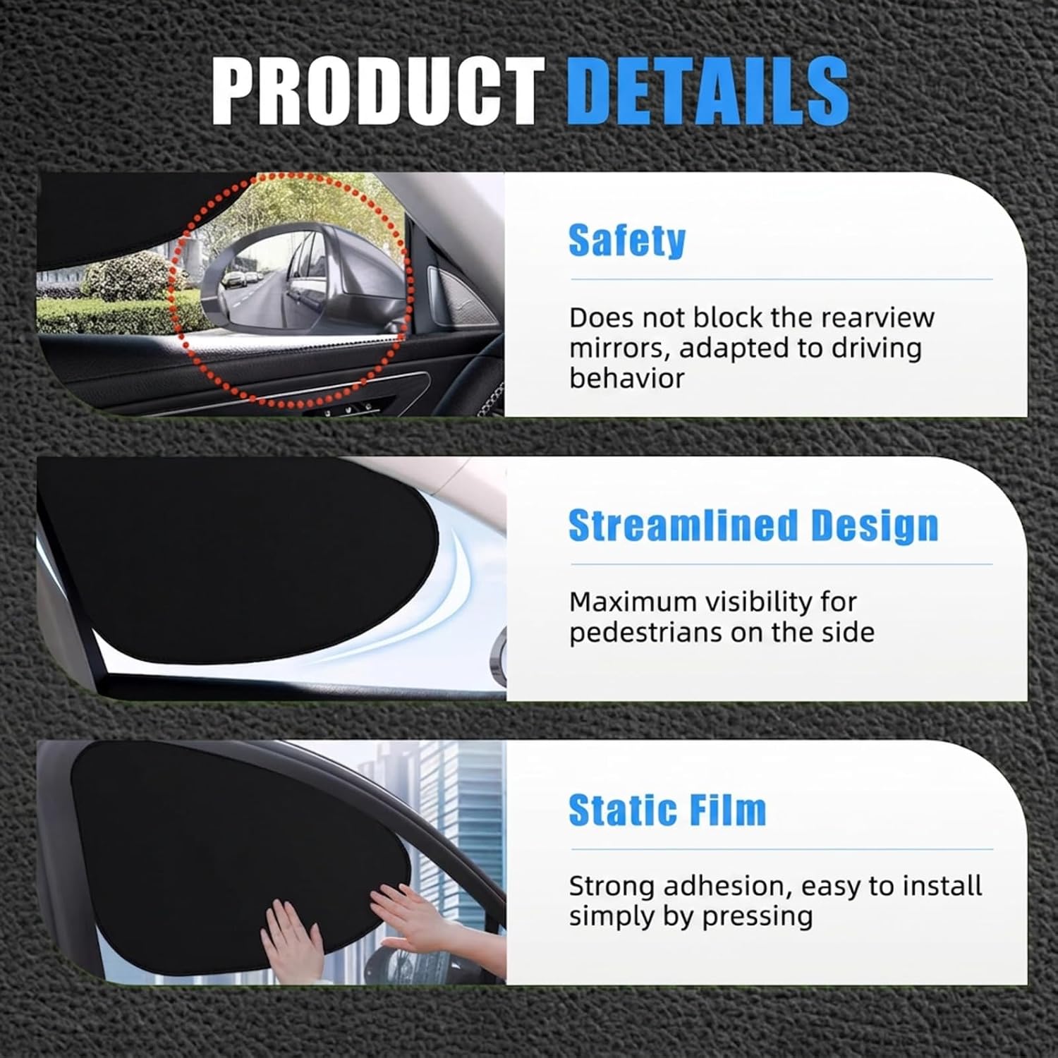 Car Side Window Sunshade, Upgrade Static Cling UV Protection Sun Shade, Car Window Shade Universal Fit for Most Vehicles Camping Travel (2PCS Rear)